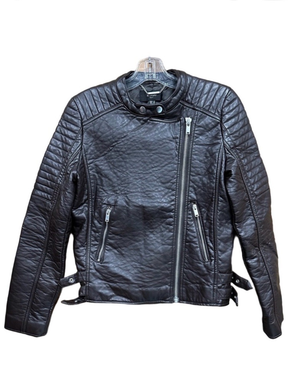 Mango Brown Faux Leather Moto Biker Jacket XS Quilted Zip Pockets